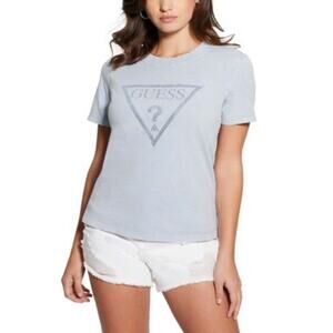 GUESS Women's Studded Logo Cotton Top in Arctic Sky Blue